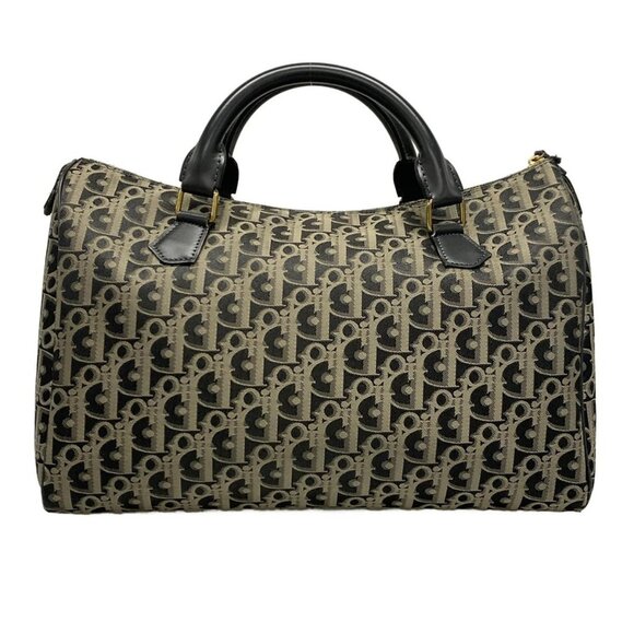 Auth DIOR/ChristianDior Trotteur Black Gray Dark Gray Jacquard Leather Handbag - Picture 2 of 16